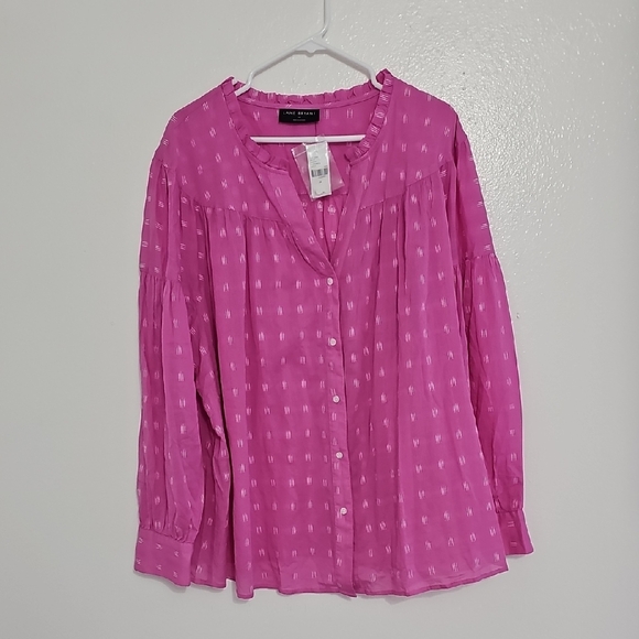 Lane Bryant Tops - Lane Bryant Fuchsia Button-Down Blouse